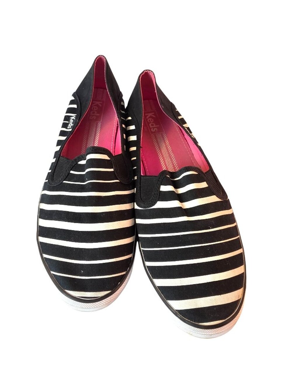 Keds Slip On Sneakers Womens 10 Black White Striped Casual Comfort Shoes Flaw